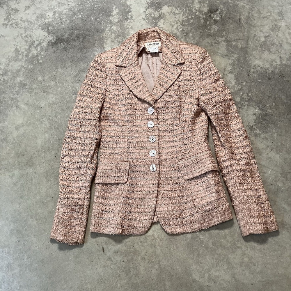 Sophie Sitbon Paris Blazer Womens 12 Pink Single Breasted Textured Jacket France